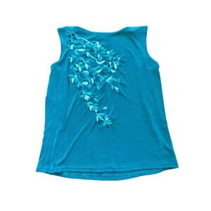 Carolyn Strauss Collection Teal Leaf Applique Sleeveless Top Womens Large